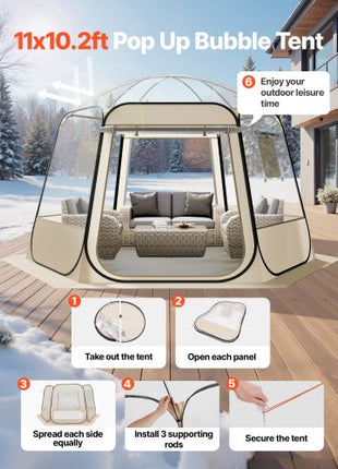 Pop up Bubble Tent, 11 x 10.2 ft Waterproof & UV-Resistant, Clear Camping Tent Shelter, Outdoor Garden Dome Igloo Tents with Windows, 540° Panoramic View, for 8-10 Persons Patio Backyard