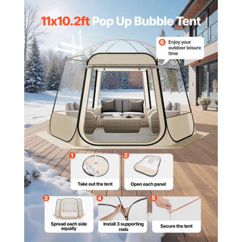 Pop up Bubble Tent, 11 x 10.2 ft Waterproof & UV-Resistant, Clear Camping Tent Shelter, Outdoor Garden Dome Igloo Tents with Windows, 540° Panoramic View, for 8-10 Persons Patio Backyard