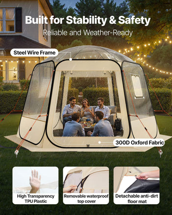 Pop up Bubble Tent, 11 x 10.2 ft Waterproof & UV-Resistant, Clear Camping Tent Shelter, Outdoor Garden Dome Igloo Tents with Windows, 540° Panoramic View, for 8-10 Persons Patio Backyard
