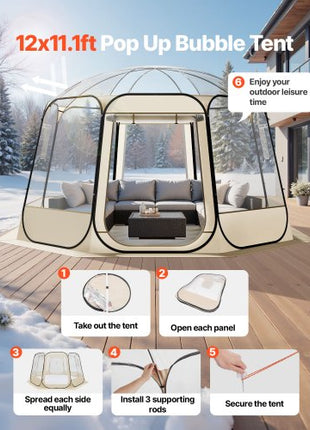 Pop up Bubble Tent, 12 x 11.1 ft Waterproof & UV-Resistant, Clear Camping Tent Shelter, Outdoor Garden Dome Igloo Tents with Windows, 540° Panoramic View, for 10-12 Persons Patio Backyard