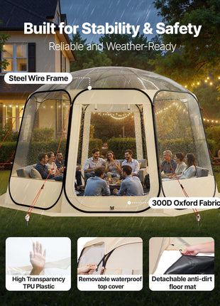 Pop up Bubble Tent, 12 x 11.1 ft Waterproof & UV-Resistant, Clear Camping Tent Shelter, Outdoor Garden Dome Igloo Tents with Windows, 540° Panoramic View, for 10-12 Persons Patio Backyard