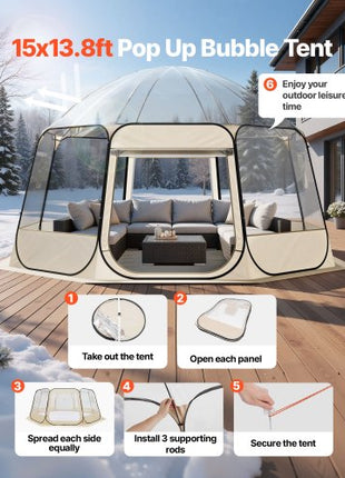 Pop up Bubble Tent, 15 x 13.8 ft Waterproof & UV-Resistant, Clear Camping Tent Shelter, Outdoor Garden Dome Igloo Tents with Windows, 540° Panoramic View, for 12-15 Persons Patio Backyard