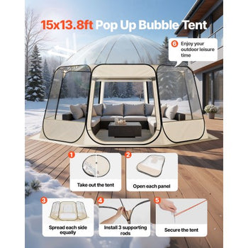 Pop up Bubble Tent, 15 x 13.8 ft Waterproof & UV-Resistant, Clear Camping Tent Shelter, Outdoor Garden Dome Igloo Tents with Windows, 540° Panoramic View, for 12-15 Persons Patio Backyard