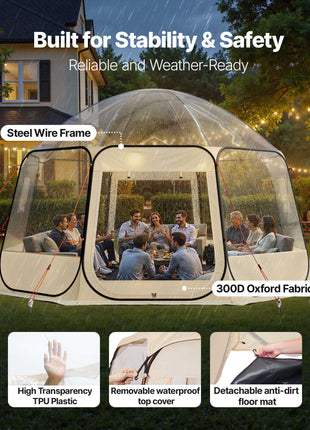 Pop up Bubble Tent, 15 x 13.8 ft Waterproof & UV-Resistant, Clear Camping Tent Shelter, Outdoor Garden Dome Igloo Tents with Windows, 540° Panoramic View, for 12-15 Persons Patio Backyard