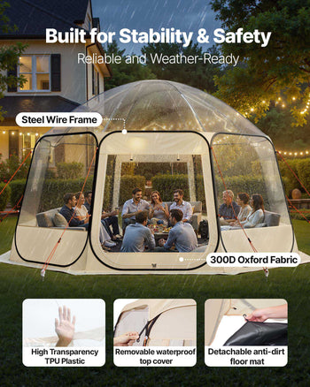 Pop up Bubble Tent, 15 x 13.8 ft Waterproof & UV-Resistant, Clear Camping Tent Shelter, Outdoor Garden Dome Igloo Tents with Windows, 540° Panoramic View, for 12-15 Persons Patio Backyard