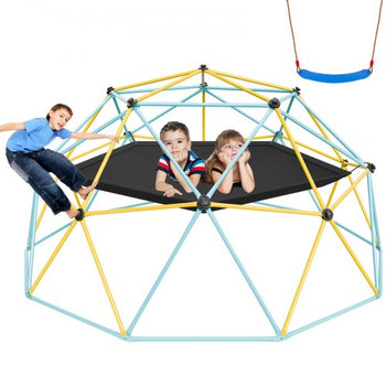 Climbing Dome, for Kids 3 to 10 Years Old,10FT Geometric Dome Climber with Hammock and Swing,  Jungle Gym Supports 750LBS and Easy Assembly, with Climbing Grip, Outdoor Backyard Play Equipment