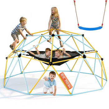 Climbing Dome, for Kids 3 to 10 Years Old,10FT Geometric Dome Climber with Hammock and Swing,  Jungle Gym Supports 750LBS and Easy Assembly, with Climbing Grip, Outdoor Backyard Play Equipment