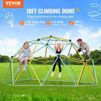 Climbing Dome, Jungle Gym Supports 750LBS and Easy Assembly, 10FT Geometric Dome Climber Play Center for Kids 3 to 10 Years Old,with Climbing Grip, Outdoor Backyard Play Equipment for Kids