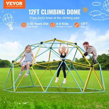 Climbing Dome,Jungle Gym Supports 750LBS and Easy Assembly, 12FT Geometric Dome Climber Play Center for Kids 3 to 10 Years Old, with Climbing Grip, Outdoor Backyard Play Equipment for Kids