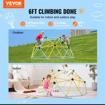Climbing Dome, Jungle Gym Supports 600LBS and Easy Assembly, 6FT Geometric Dome Climber Play Center for Kids 3 to 9 Years Old, with Climbing Grip, Outdoor and Indoor Play Equipment for Kids