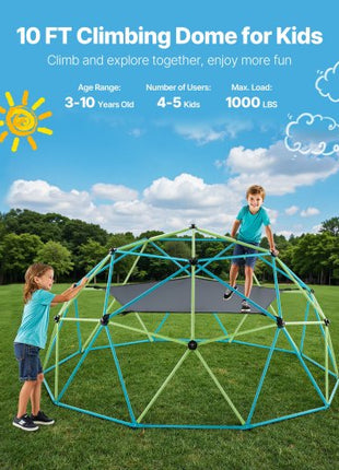 Climbing Dome, 10FT Geometric Dome Climber with Swing & Hammock, 1000LBS Loading Kid's Jungle Gym Playground, Easy-Assembly Outdoor Backyard Climbing Equipment for Boys Girls 3 to 10 Years Old