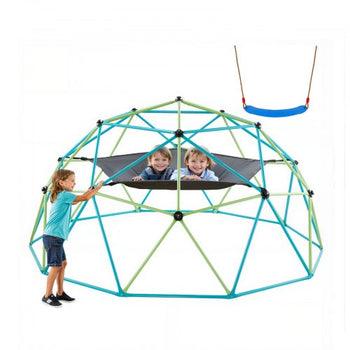 Climbing Dome, 10FT Geometric Dome Climber with Swing & Hammock, 1000LBS Loading Kid's Jungle Gym Playground, Easy-Assembly Outdoor Backyard Climbing Equipment for Boys Girls 3 to 10 Years Old