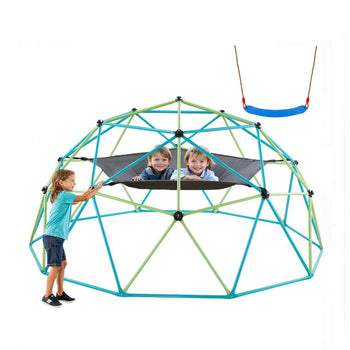 Climbing Dome, 10FT Geometric Dome Climber with Swing & Hammock, 1000LBS Loading Kid's Jungle Gym Playground, Easy-Assembly Outdoor Backyard Climbing Equipment for Boys Girls 3 to 10 Years Old