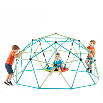 Climbing Dome, 10FT Geometric Dome Climber with Saucer Swing, 1000LBS Loading Kid's Jungle Gym Playground, Easy-Assembly Outdoor Backyard Climbing Equipment for Boys Girls 3 to 10 Years Old