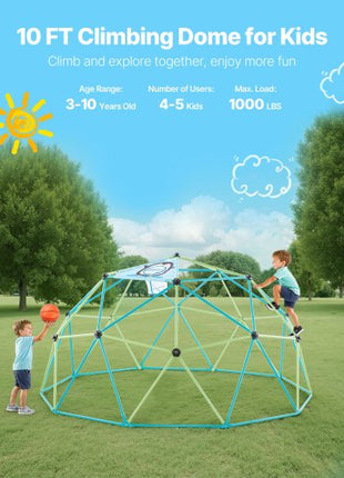Climbing Dome, 10FT Geometric Dome Climber for Kids, 1000LBS Loading Jungle Gym Playground with Octopus Net & 2 Basketballs, Easy-Assembly Outdoor Backyard Climbing Toys - Gift for Boys Girls