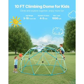 Climbing Dome, 10FT Geometric Dome Climber for Kids, 1000LBS Loading Jungle Gym Playground with Octopus Net & 2 Basketballs, Easy-Assembly Outdoor Backyard Climbing Toys - Gift for Boys Girls