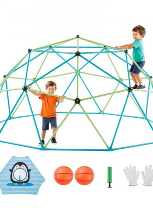 Climbing Dome, 10FT Geometric Dome Climber for Kids, 1000LBS Loading Jungle Gym Playground with Octopus Net & 2 Basketballs, Easy-Assembly Outdoor Backyard Climbing Toys - Gift for Boys Girls
