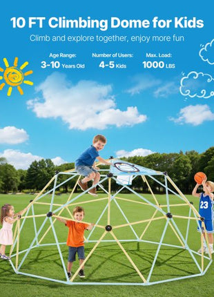 Climbing Dome, 10FT Geometric Dome Climber, 1000LBS Loading Jungle Gym Playground with 2 Basketballs & Octopus Net, Easy-Assembly Outdoor Backyard Climbing Equipment for Kids 3 to 10 Years Old