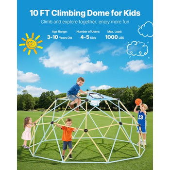 Climbing Dome, 10FT Geometric Dome Climber, 1000LBS Loading Jungle Gym Playground with 2 Basketballs & Octopus Net, Easy-Assembly Outdoor Backyard Climbing Equipment for Kids 3 to 10 Years Old
