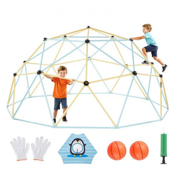 Climbing Dome, 10FT Geometric Dome Climber, 1000LBS Loading Jungle Gym Playground with 2 Basketballs & Octopus Net, Easy-Assembly Outdoor Backyard Climbing Equipment for Kids 3 to 10 Years Old