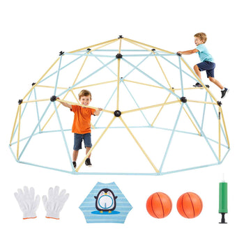 Climbing Dome, 10FT Geometric Dome Climber, 1000LBS Loading Jungle Gym Playground with 2 Basketballs & Octopus Net, Easy-Assembly Outdoor Backyard Climbing Equipment for Kids 3 to 10 Years Old