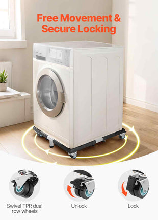Fridge Stand Mobile Base, 1200 lbs Load Capacity, Washing Machine Stand with 8 Locking Twin Wheels and 4 Brakes, 23-36.6 Inches Adjustable Furniture Dolly for Washer, Refrigerator and Dryer