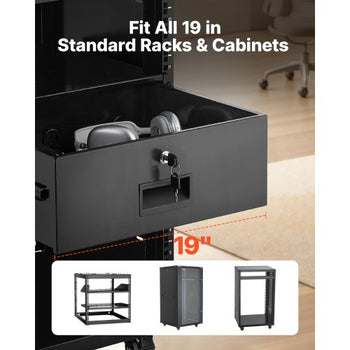 4U Rack Mount Drawer, 50 lbs Max Load-Bearing, Lockable Server Cabinet Case, Sliding Drawer with Lock and Cable Management Holes, for 19 in Network Equipment Server AV Rack or Cabinet Enclosure