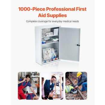 3-Shelf First Aid Cabinet, 1000 Pieces, Large Capacity First Aid Kit, Wall Mounted Medicine Cabinet, OSHA & ANSI 2015 (Class A), Industrial Emergency Metal Med Box, for Business and Worksite