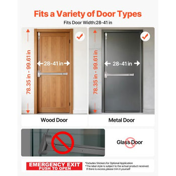 Push Bar Panic Exit Device, 28" Stainless Steel Commercial Panic Bar for Exit Doors, Emergency Exit Door Hardware with Vertical Top Rod and Sticker, for 28"-41" Wood or Metal Door, Silver