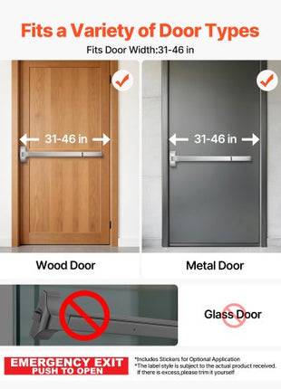 Push Bar Panic Exit Device, 31" Stainless Steel Commercial Panic Bar for Exit Doors, Emergency Exit Door Hardware with Dual Locking Bolt and Sticker, for 31"-46" Wood or Metal Door, Silver
