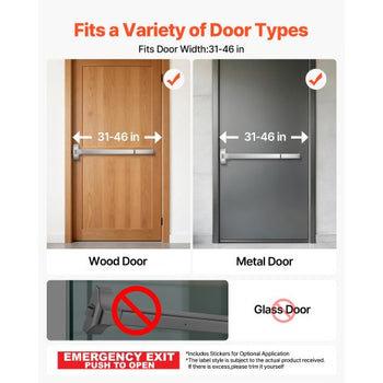 Push Bar Panic Exit Device, 31" Stainless Steel Commercial Panic Bar for Exit Doors, Emergency Exit Door Hardware with Dual Locking Bolt and Sticker, for 31"-46" Wood or Metal Door, Silver