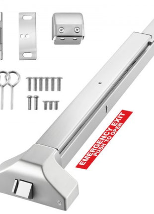 Push Bar Panic Exit Device, 31" Stainless Steel Commercial Panic Bar for Exit Doors, Emergency Exit Door Hardware with Dual Locking Bolt and Sticker, for 31"-46" Wood or Metal Door, Silver