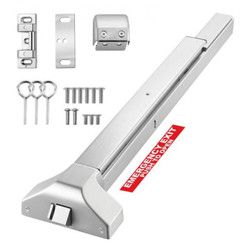 Push Bar Panic Exit Device, 31" Stainless Steel Commercial Panic Bar for Exit Doors, Emergency Exit Door Hardware with Dual Locking Bolt and Sticker, for 31"-46" Wood or Metal Door, Silver