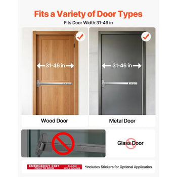 Push Bar Panic Exit Device, 31" Stainless Steel Commercial Panic Bar for Exit Doors, Emergency Exit Door Hardware with Auto Alarm System and Sticker, for 31"-46" Wood or Metal Door, Silver