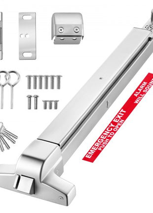 Push Bar Panic Exit Device, 31" Stainless Steel Commercial Panic Bar for Exit Doors, Emergency Exit Door Hardware with Auto Alarm System and Sticker, for 31"-46" Wood or Metal Door, Silver