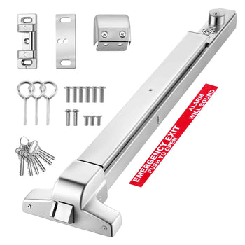 Push Bar Panic Exit Device, 31" Stainless Steel Commercial Panic Bar for Exit Doors, Emergency Exit Door Hardware with Auto Alarm System and Sticker, for 31"-46" Wood or Metal Door, Silver