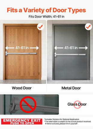 Push Bar Panic Exit Device, 41" Stainless Steel Commercial Panic Bar for Exit Doors, Emergency Exit Door Hardware with Exterior Lever Handle and 6 Keys, for 41"-61" Wood or Metal Door, Silver