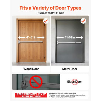 Push Bar Panic Exit Device, 41" Stainless Steel Commercial Panic Bar for Exit Doors, Emergency Exit Door Hardware with Exterior Lever Handle and 6 Keys, for 41"-61" Wood or Metal Door, Silver