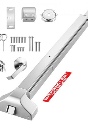 Push Bar Panic Exit Device, 41" Stainless Steel Commercial Panic Bar for Exit Doors, Emergency Exit Door Hardware with Exterior Lever Handle and 6 Keys, for 41"-61" Wood or Metal Door, Silver