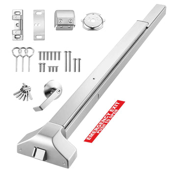 Push Bar Panic Exit Device, 41" Stainless Steel Commercial Panic Bar for Exit Doors, Emergency Exit Door Hardware with Exterior Lever Handle and 6 Keys, for 41"-61" Wood or Metal Door, Silver