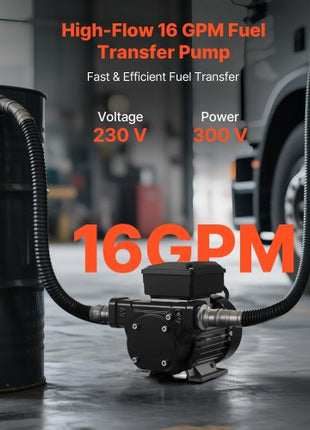 Oil Transfer Pump 110V, 16 GPM 60 L/min, AC Electric Fuel Transfer Pump for Diesel Kerosene Biodiesel, 8 ft/2.4 m Max Suction Lift, 45 ft/13.7 m Max Lift, for Vehicles, Construction Sites, Farms