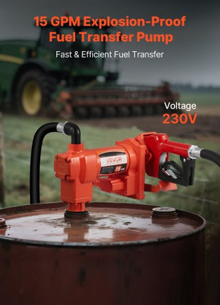 Fuel Transfer Pump 110V, 15 GPM 57 L/min, AC Electric Oil Transfer Pump, with Auto Shut-Off Fuel Nozzle & Discharge Hose, High Flow Kit for Gasoline, Diesel, Kerosene, Biodiesel, Ethanol Blends