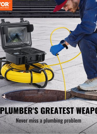 Sewer Camera, 393 ft/120 m, 9" Screen Pipeline Inspection Camera with DVR Function, Waterproof IP68 Camera with 12 Adjustable LEDs, with a 16 GB SD Card, for Sewer Line, Home, Duct Drain Pipe