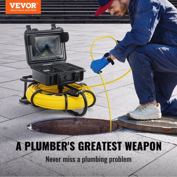 Sewer Camera, 393 ft/120 m, 9" Screen Pipeline Inspection Camera with DVR Function, Waterproof IP68 Camera with 12 Adjustable LEDs, with a 16 GB SD Card, for Sewer Line, Home, Duct Drain Pipe
