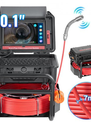 Sewer Camera, 165 ft/50m, Self-Leveling Drain Camera with 10.1" Touchscreen, 512Hz Transmitter & Distance Counter, IP67 Snake Plumbing Camera with Lights-12 LED, 32GB Card for Duct Pipe