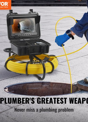 Sewer Camera, 230 ft/70 m, 9" Screen Pipeline Inspection Camera with DVR Function, Waterproof IP68 Camera with 12 Adjustable LEDs, with a 16GB SD Card, for Sewer Line, Home, Duct Drain Pipe Plum