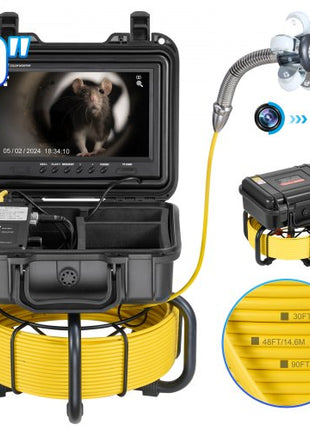 Sewer Camera, 98 ft/30m, Self-Leveling Drain Inspection Camera with 9" 1080P HD Screen, 36X Zoom, IP68 Waterproof Plumbing Camera with Lights-12 LED, 32GB Card Snake Camera for Duct Pipe