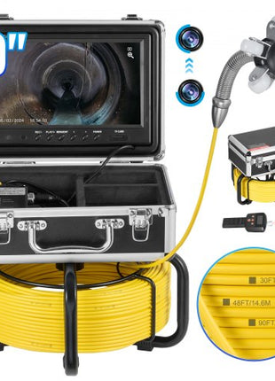 Sewer Camera with 512Hz Locator, 98 ft/30 m, Self-Leveling Drain Inspection Camera with  9" 1080P HD Screen, 36X Zoom, Snake Plumbing Camera with Lights-12 LED, 32GB SD Card for Duct Pipe
