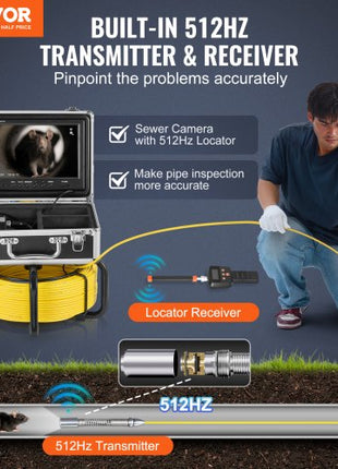 Sewer Camera with 512Hz Locator,165 ft/50 m, Self-Leveling Drain Inspection Camera with  9" 1080P HD Screen, 36X Zoom, Snake Plumbing Camera with Lights-12 LED, 32GB SD Card for Duct Pipe