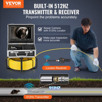 Sewer Camera with 512Hz Locator,165 ft/50 m, Self-Leveling Drain Inspection Camera with  9" 1080P HD Screen, 36X Zoom, Snake Plumbing Camera with Lights-12 LED, 32GB SD Card for Duct Pipe